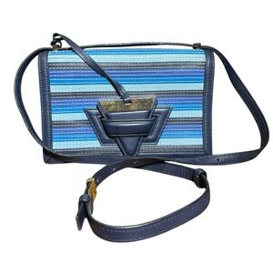 Loewe Multicolor Blue Striped Stitched Leather Barcelona 2way Crossbody Bag RARE
